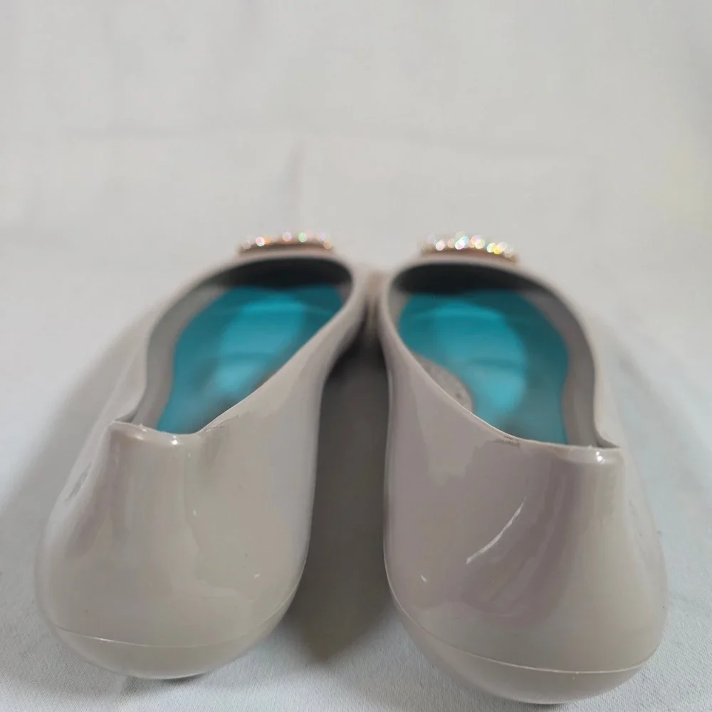 Oka-B Coralee Taupe Jelly Ballet Flats Crystal Buckle Round Toe Womens‎ 8
